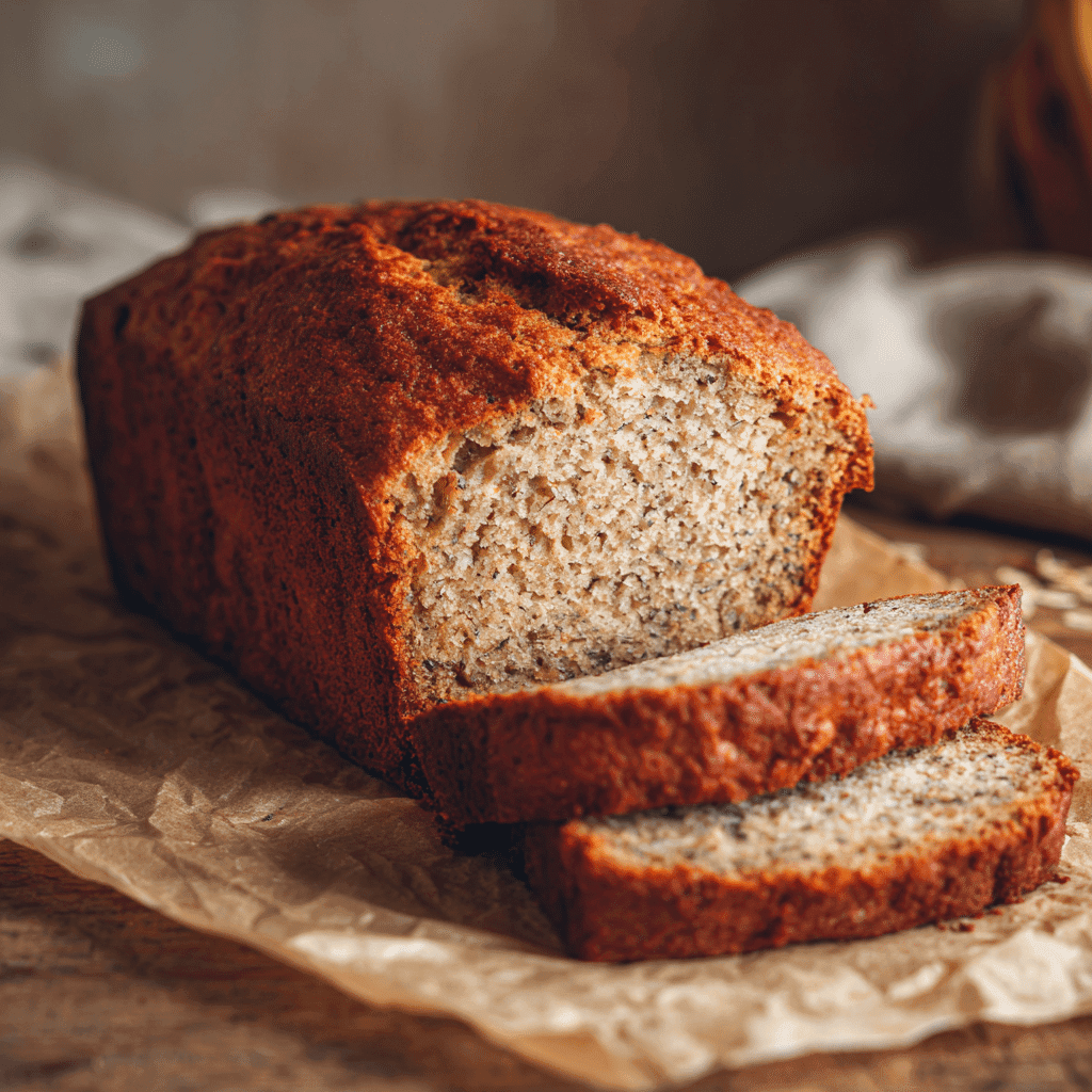 3-ingredient banana bread sliced on parchment paper