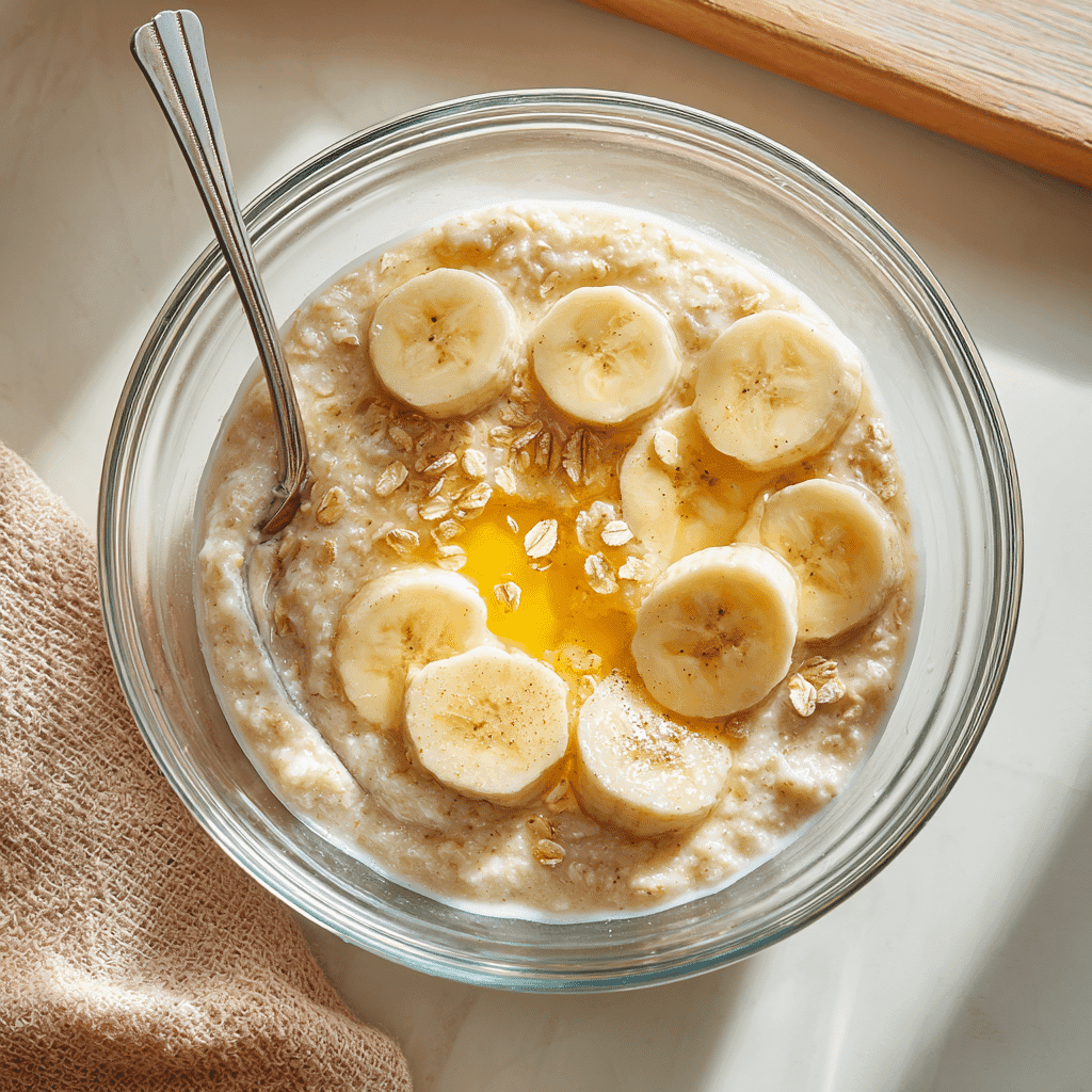 Mixing bananas, oats, and eggs for banana bread